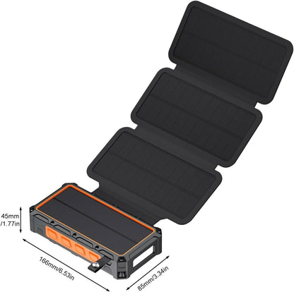 Solar Charger Power Bank - Hand-Cranked Battery Bank Charger with LED Light - Portable Foldable Powerbank for Traveling Home Fishing Hiking Cycling