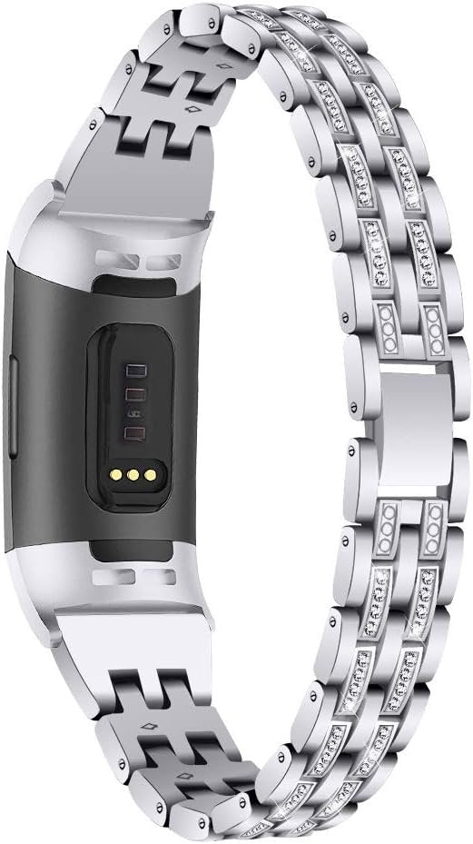 BORCHY Bling Bands Compatible with Fitbit Charge 4/Fitbit Charge 3/Fitbit Charge 3 SE Smartwatch,Rhinestone Dressy Bracelet Replacement Metal Bands with Bling Diamond Rhinestone Bracelet Metal Strap for Wristbands Jewelry Strap Women Girl