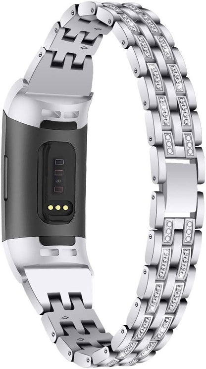 BORCHY Bling Bands Compatible with Fitbit Charge 4/Fitbit Charge 3/Fitbit Charge 3 SE Smartwatch,Rhinestone Dressy Bracelet Replacement Metal Bands with Bling Diamond Rhinestone Bracelet Metal Strap for Wristbands Jewelry Strap Women Girl