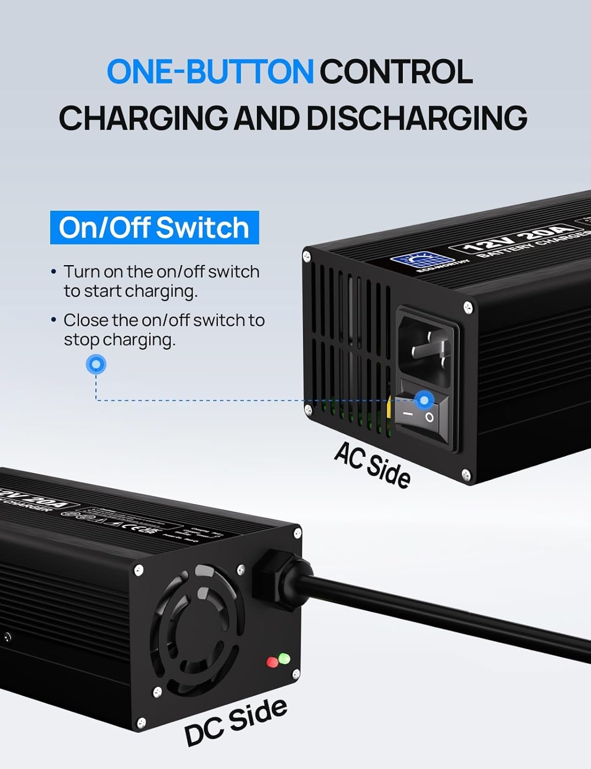 ECO-WORTHY 20A Battery Charger 12V Lithium LifePO4 Battery Charger 14.6V Automatic Smart & Maintenance for Deep Cycle Battery Boat RV