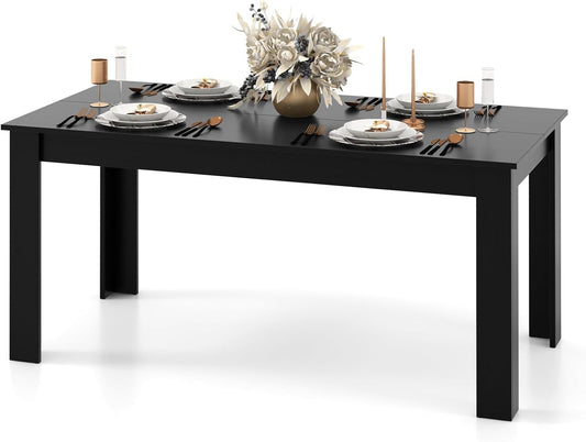 Giantex Dining Table for 6-8, Wood Rectangular Table, 63" L x 31.5" W x 30" H Large Farmhouse Center Table, Home Furniture Kitchen Table, Modern Dining Room Table, Supporting for 330LBS, Black