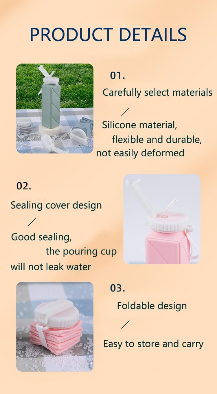 Kojoon Foldable Silicone Water Bottle Travel Cup 20.9oz Folding Drinking Cup Leak-Proof Travel Mug Folding Cup 620ML
