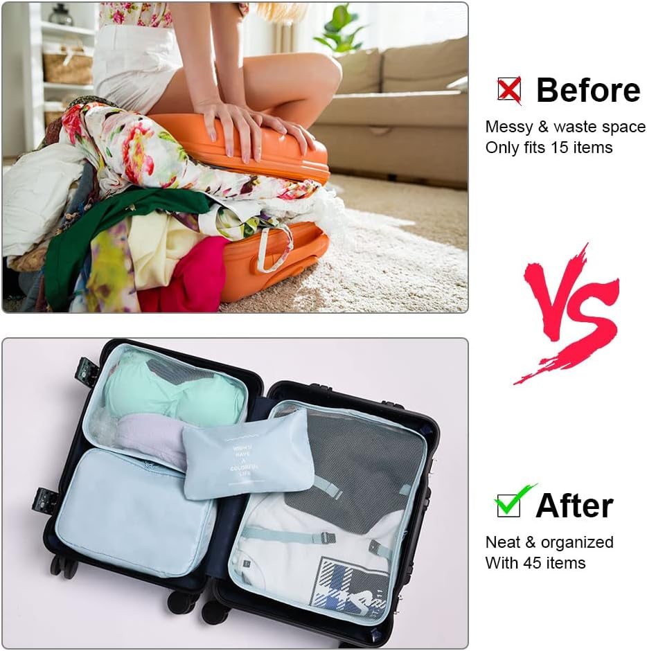 OSDUE Luggage Organizer, 6 Pieces Travel Cube System, Separators Travel Pouches, Travel Organizers, Clothing Underwear Footwear Organizers Sacks Storage Suitcase Set
