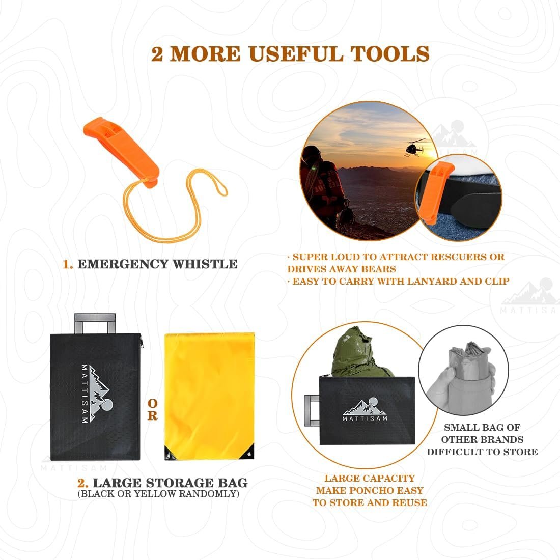 MATTISAM Emergency Sleeping Bag with Hood & Emergency Rain Poncho [2PCS], Ultralight Waterproof Thermal Mylar Foil Space Blanket Survival for Hiking Backpacking Camping