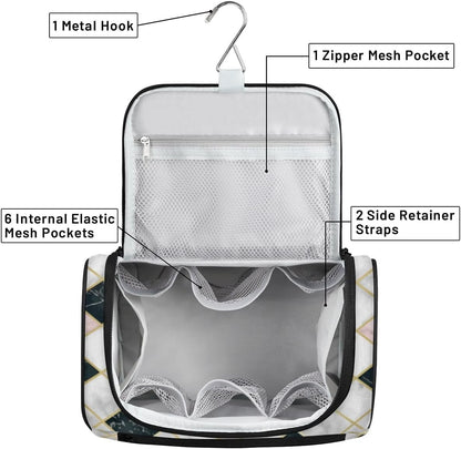 Grunge Marble Geometric Travel Toiletry Bag for Men and Women Large Hanging Toiletry Organizer Waterproof Hygiene Bag with Metal Hook, Grunge Marble Geometric, 10.2 x 6.5 x 9.2 inches