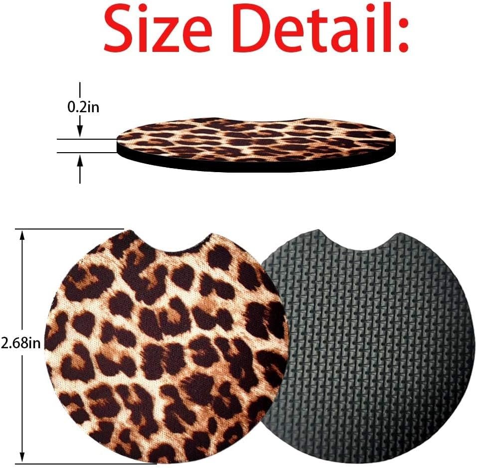 XINLIYA 2 Pack Car Coasters for Drinks Absorbent - 2.75 Inch Cute Car Cup Holder Coasters for Women, Removable Cup Holder Coaster for Car, Car Interior Accessories for Women & Girls (Yellow Leopard)