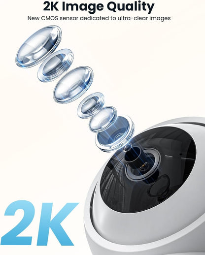 ieGeek 2K Indoor Home Security Cameras，360° Pet Camera with Auto Tracking, Motion & Sound Detection，3MP Night Vision, 2.4G/5G WiFi Dog Camera with Phone App, Cloud & Memory Storage, Works with Alexa