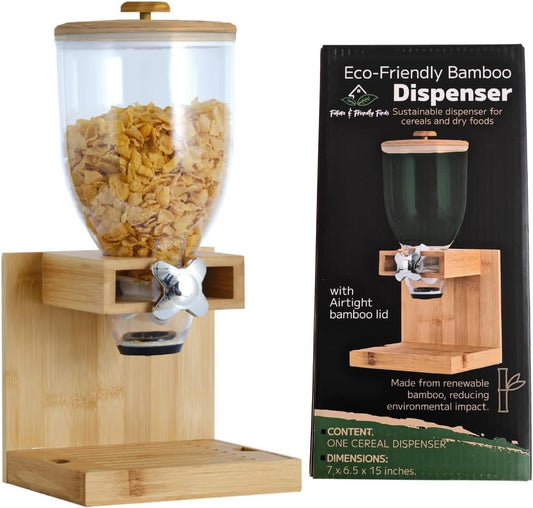 Future & Friendly Finds Bamboo Cereal Dispenser – Eco-Friendly Airtight Storage Container for Pantry & Counter, Family-Friendly Dry Food Dispenser for Snacks, Granola & Grains
