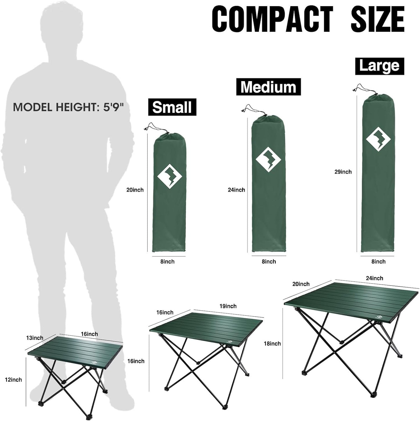 VILLEY Folding Camping Table, Portable Camp Table, Ultralight Aluminum Compact Side Table, Foldable Lightweight Table with Carry Bag for Outdoor Cooking, Picnic, Beach, Travel, Indoor - Green