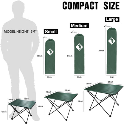 VILLEY Folding Camping Table, Portable Camp Table, Ultralight Aluminum Compact Side Table, Foldable Lightweight Table with Carry Bag for Outdoor Cooking, Picnic, Beach, Travel, Indoor - Green