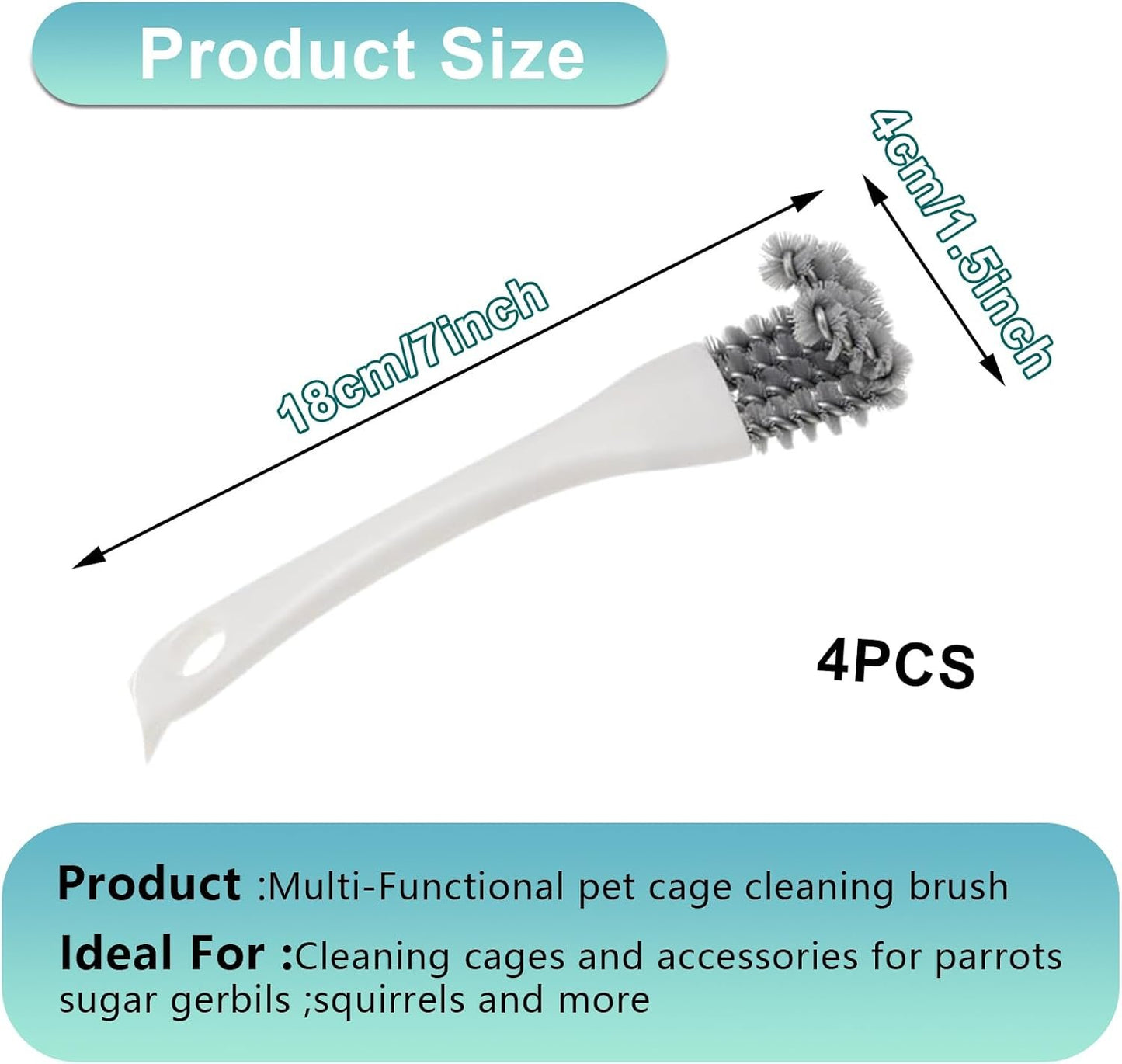 Chaofatchoy 4PCS Bird Cage Cleaner Brush Set - 2-in-1 Long Handle Poop Remover & Scoop for Parrot, Kennel, Aviary Cleaning - Essential Bird Cage Accessories Maintenance Kit