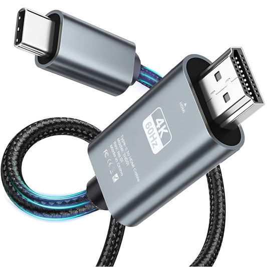T Tersely USB C to HDMI 4K@60Hz Cable, 2M Type C Thunderbolt 4/3 Braided Nylon Video Adapter for Home Office, for iPhone 16/15 Pro Max Plus, MacBook Pro Air, iPad, Galaxy S25/S24, XPS, iMac