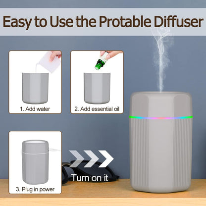 UCINNOVATE 300ml Essential Oil Diffuser, Cool Mist Humidifier with Colorful Lighting, USB Essential Oil Aromatherapy Diffuser for Home Bedroom Office, 2 Mist Modes, Auto Off Safety Function(Grey)