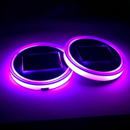 Cup Holder Lights for Car, 2 Pieces LED Auto Cup Holder Coasters, 7 Color Changing Anti-Slip Light-Up Pads, Interior Mood Lighting for Night Driving, Road Trips, Truck, RV Use 6.8CM/2.67in