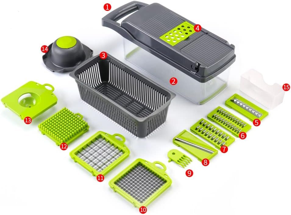 Vegetable/Onion Chopper，Cambom Veggie Chopper with 8 Blades Multifunctional 13 in 1 Food Chopper Kitchen Gadgets Vegetable Slicer Dicer Cutter Carrot and Garlic Chopper With Container