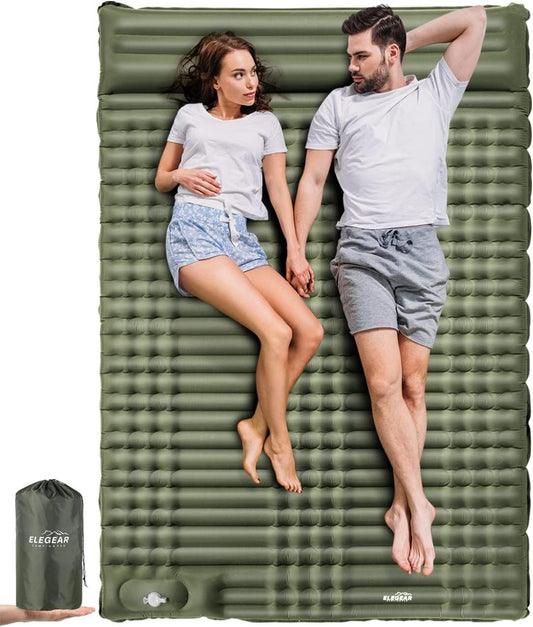 Camping Sleeping Pad-Elegear 4inchUltra-Thick Double Self-Inflating Mattress Camping Waterproof, Air Sleep Mat with Carry Bag Built-in Pillow Foot Pump for Cots Backpacking,Hiking,Camping,Travel,Green
