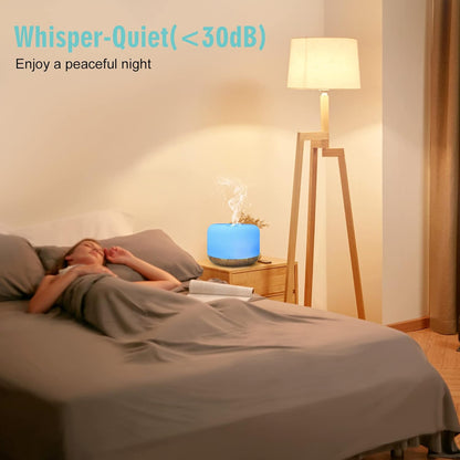 500 ml Essential Oil Diffuser, BPA Free, Silent Ultrasonic Humidifier with Remote Control, 4 Timer and 7 LED Colours – Automatic Shut-Off, Yellow