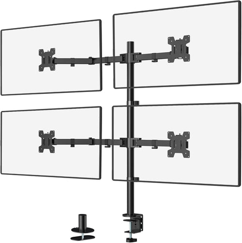 WALI Quad Monitor Desk Mount, 4 Monitor Stand Fits Heavy Duty Computer Screen up to 27 inch, Full Adjustable Monitor Arm Holds up to 22 lbs per Arm (M004), Black