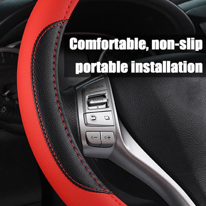XINLIYA Leather Car Steering Wheel Cover, Universal 15 Inch for Car Truck SUV, Non-Slip and Breathable, Sport Style Design Odorless Steering Wheel Protector, Automotive Interior Accessories（Red）