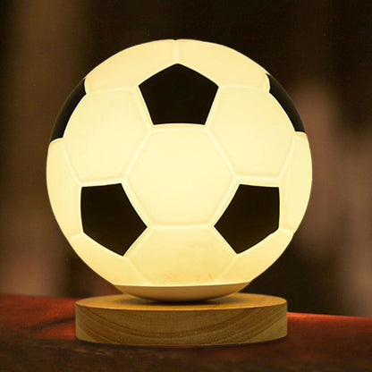 Folpus Soccer Lamp Brightness Adjustable Night Light with Wooden Base Warm Light Lighting Small Table Lamp USB Powered for Bedside Kids Gift, Flat Base