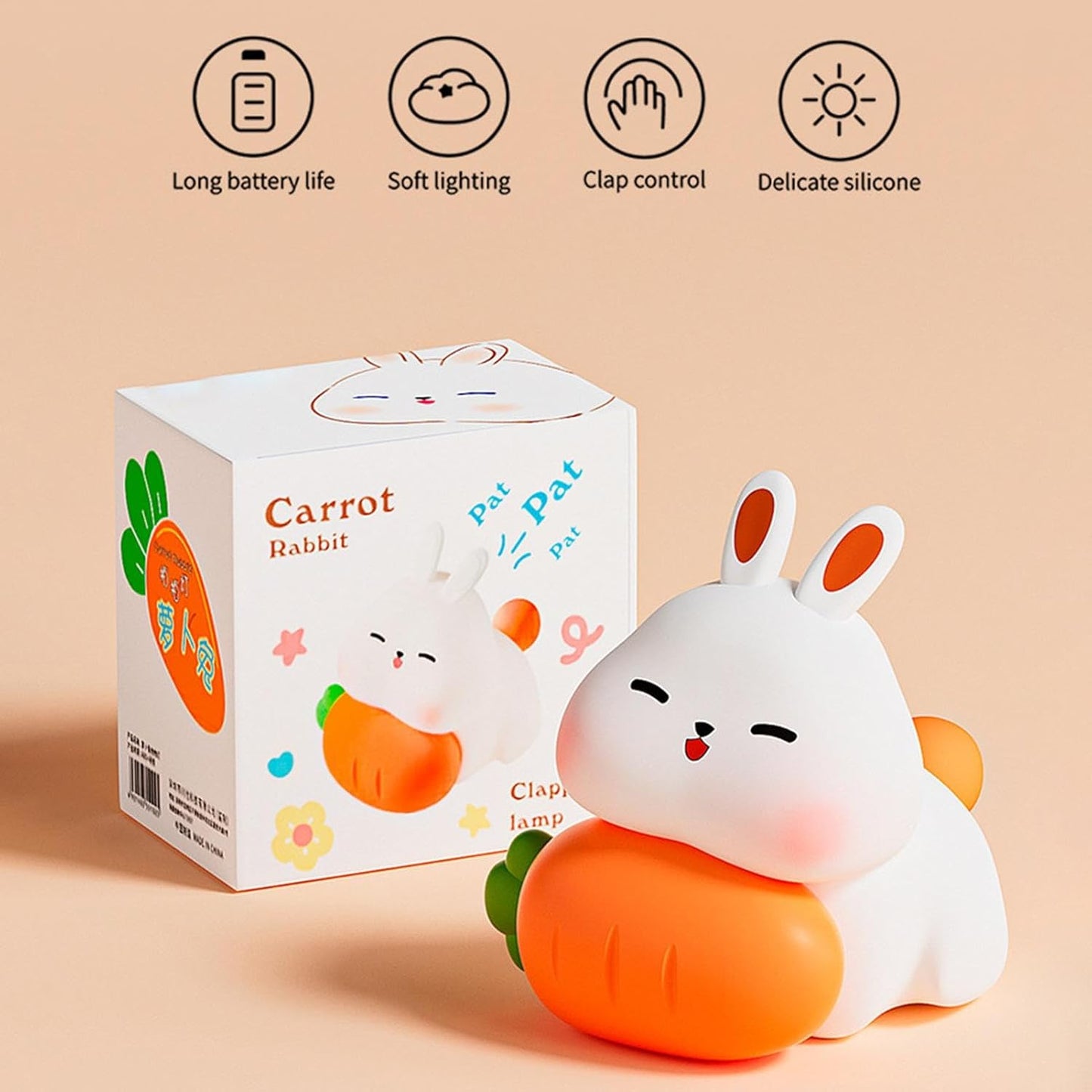 Bunny Lamp,Light Up Bunny - 3 Dimmable, Touch-Sensitive, Rechargeable, Night Light for Kids, Soothing Bedtime Ambience