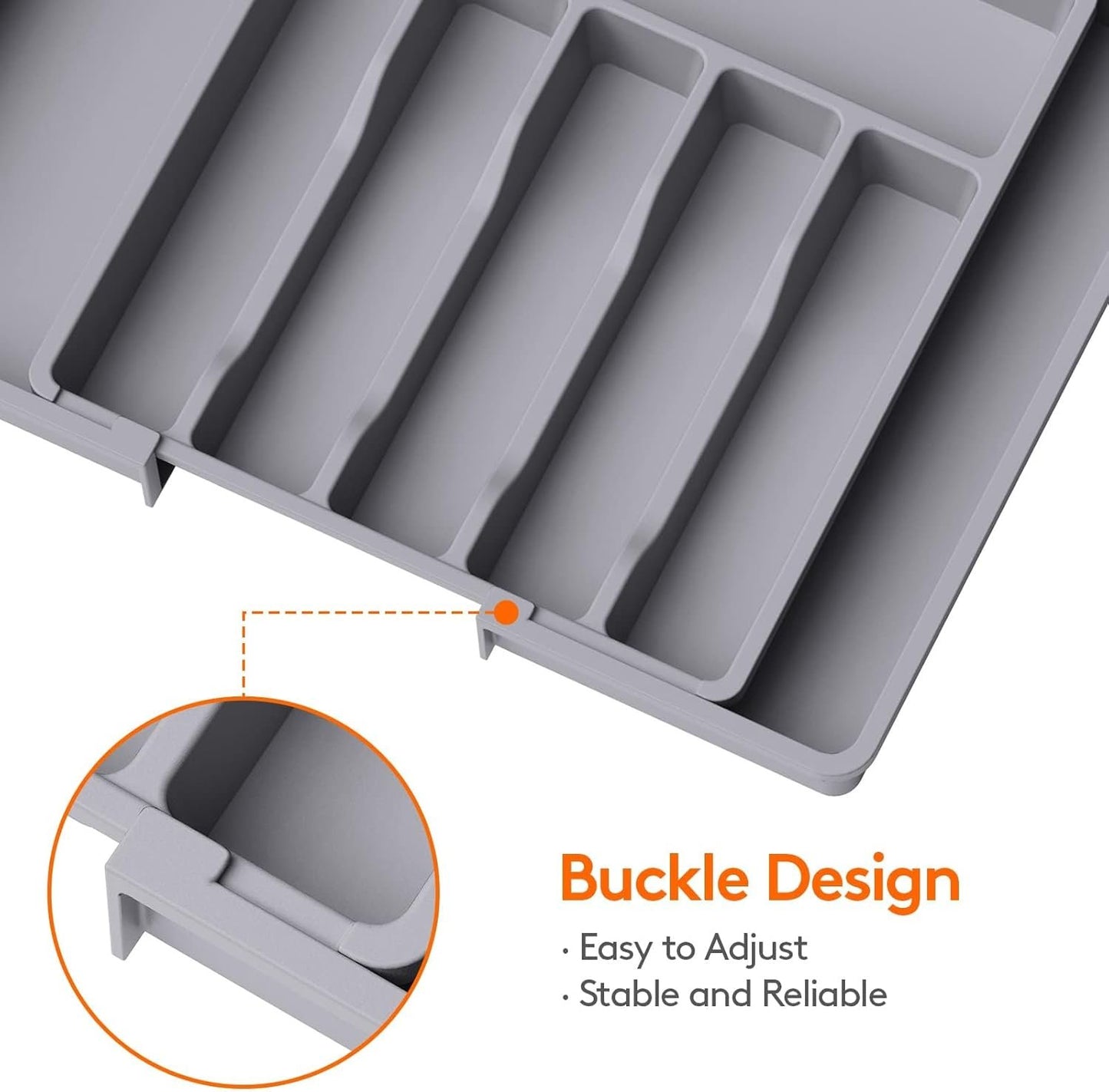 LMX Cutlery Drawer Organizer, Expandable Utensil Kitchen Drawer Organizer,BPA Free Adjustable Plastic Storage Box for Forks, Knives,Tools More (Grey, Large)