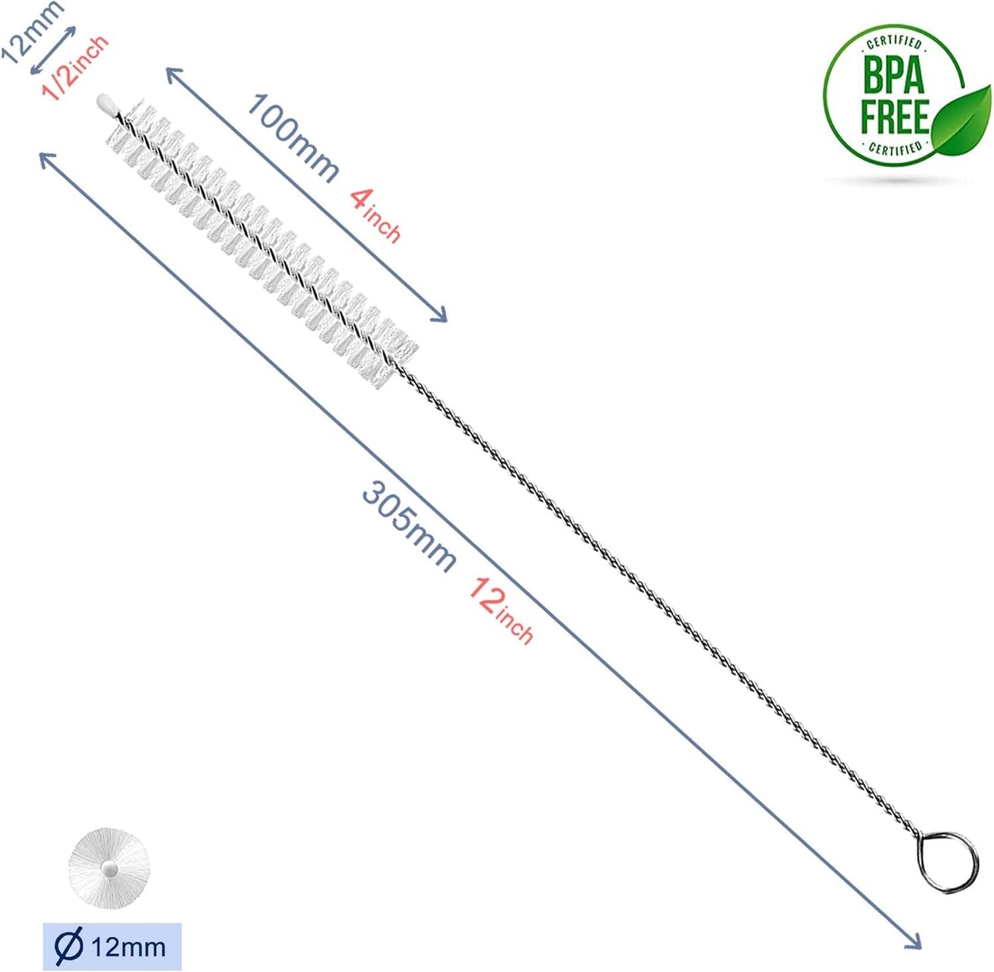 BEUICIRY Straw Cleaner Brush Extend 12 inch, Extra Wide 12mm diam Pipe Cleaners, Extra Long Straw Brush for Sippy Cup, Water Bottle and Tubes, Drinking Straw Cleaning Brush Set 10 Pack