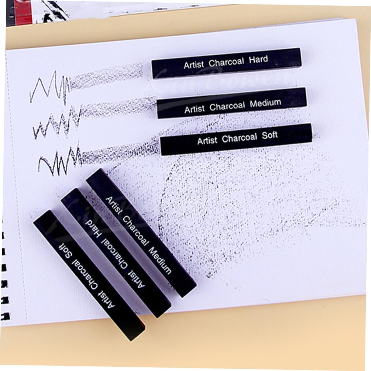 TEHAUX Professional Shading Charcoal Sticks 6 Soft-medium-hard Carbon Rods for Students