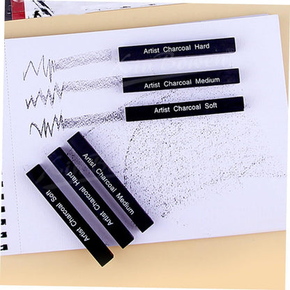 TEHAUX Professional Shading Charcoal Sticks 6 Soft-medium-hard Carbon Rods for Students
