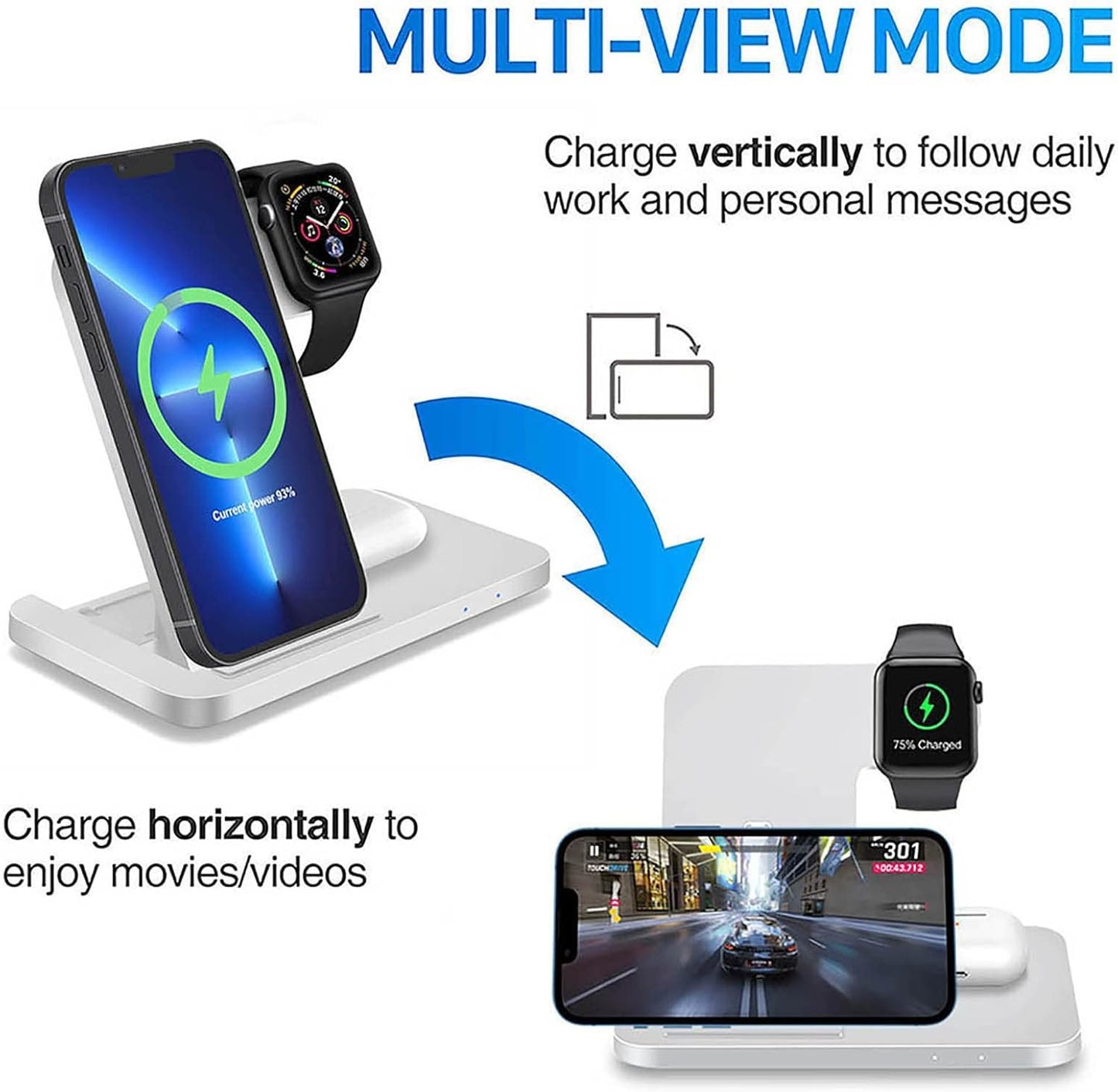 Wireless Charger 3 in 1 Wireless Charging Station Compatible with Apple Watch/iPhone/Airpods,iPhone 16 15 14 13 12 11(Pro,Pro Max)/XS/XR/X/16 (Plus)/Galaxy S Note,iWatch 10/Ultra 2/9/8/7/6/SE/5/4/3/2
