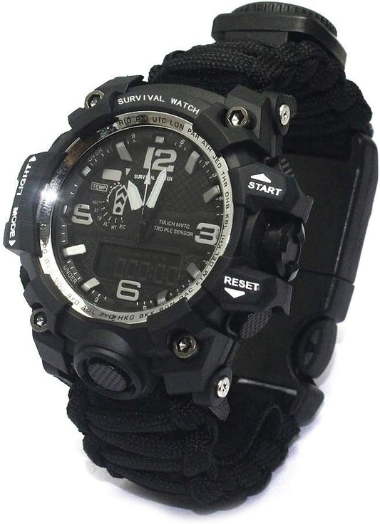 TecHong 6 in 1 Outdoor Survival Bracelet Watch, Emergency Sports Waterproof Wristband First Aid Tools with Paracord, Compass, Thermometer, Whistle, Fire Starter for Camping & Adventure