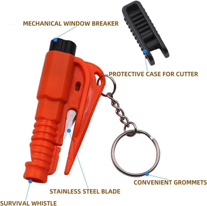 2 Pcs Three-in-One Car Escape Rescue Tool Keychain Glass Breaker Seatbelt Cutter Mini Hammer Emergency Rescue Glass Breaker Car Safety Tool Window Broken Seat Belt Cutter（red/Black）