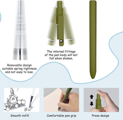 5 PCS Quick Dry Ink Pens, Pens Fine Point Smooth Writing Journal Pens, Aesthetic Retractable 0.5mm Black Ink, Cute Pen for Writing Note Taking Journaling, School Office Supplies Gifts (Retro)