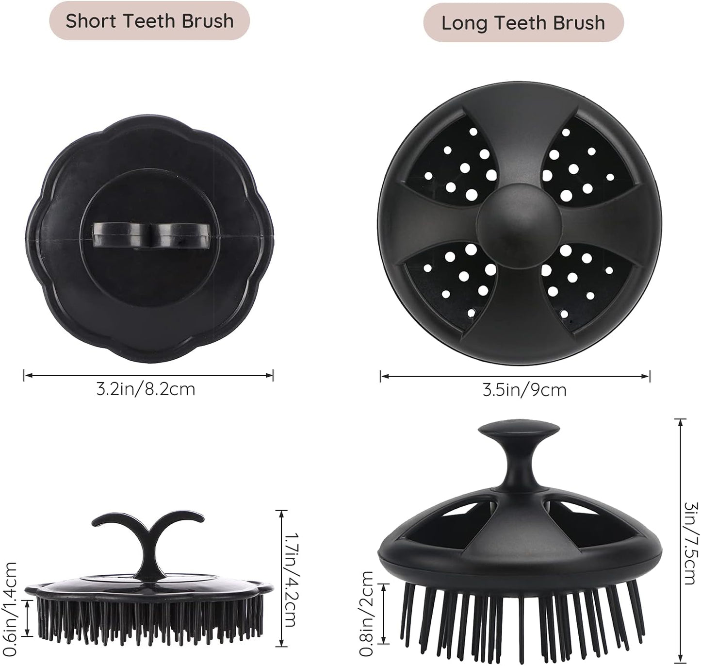 Segbeauty Scalp Massage Brushes, 4 Pcs Shampoo Brush Floriated Shower Comb Long Short Teeth Set, Head Massage Brush for Hair Growth Beard Tidying Pet Grooming Brushes Wet and Dry Scalp Care Black
