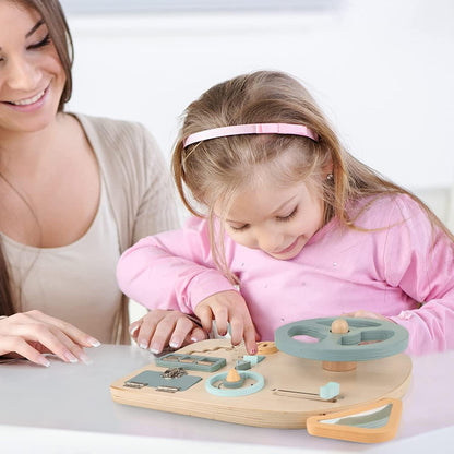 Vanplay Montessori Busy Board Steering Wheel - Wooden Sensory Toys for Toddler 1-2 Year Old Preschool Learning Activities for Fine Motor Skills Toddler Travel Toys for 1 2 3 4 5