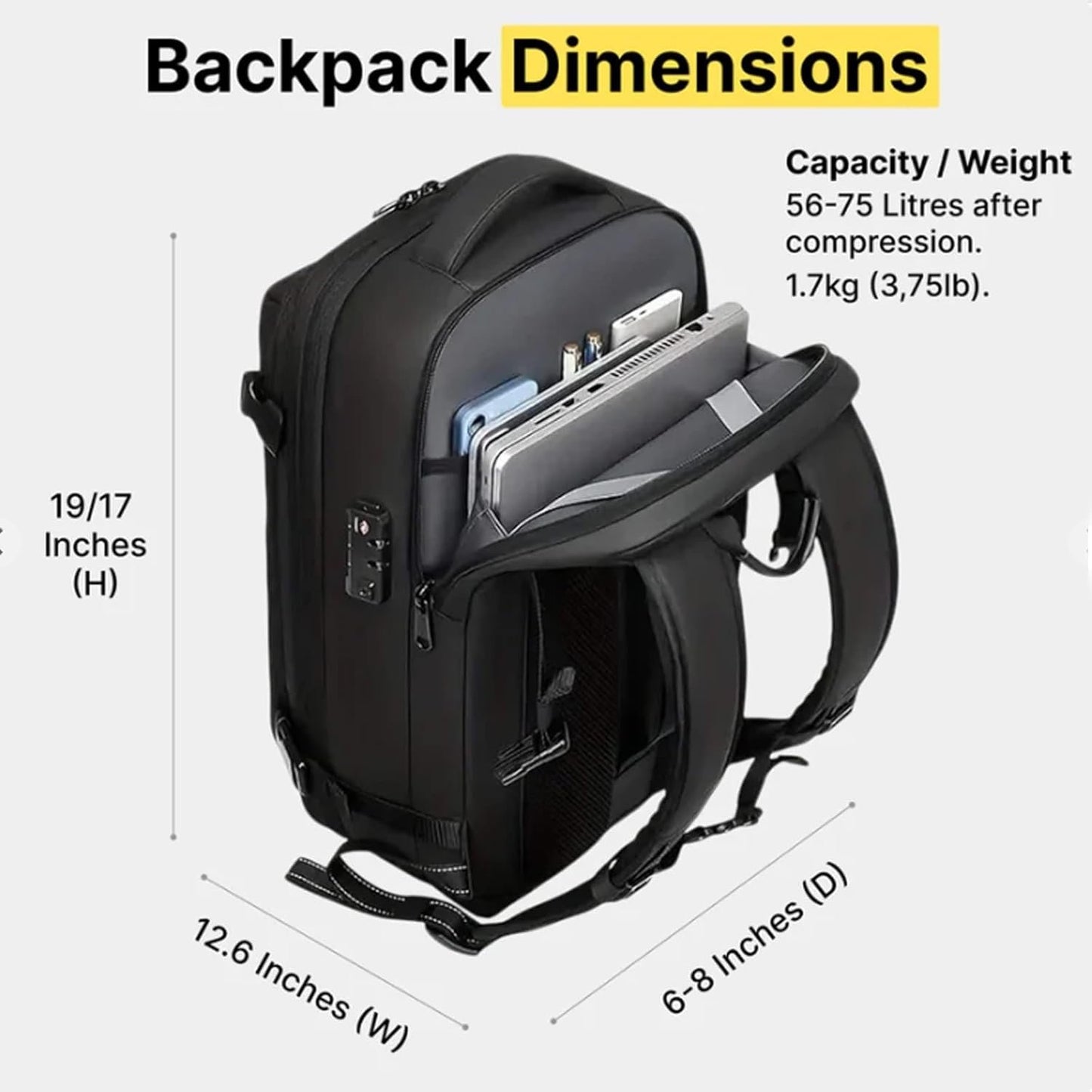 Xifyjus Vacuum Backpack Travel Bag, 36-55L Business Outdoor Expandable Compression Backpack with Pump, Upgrated Water Resistant Traveling Backpack, Separation of Dry And Wet Liquid (Dark Gray)