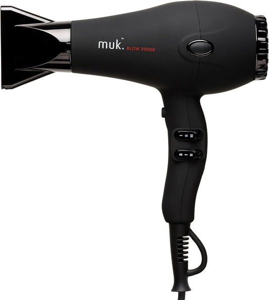 MUK. Professional Blow Dryer 3900 IR 2300 Watt - Lightweight Travel Hair Dryer for Gentle, Quick Styling. Hair Dryer with Ionic Generator for Shine & Protection. 3m Swivel Cord, Matte