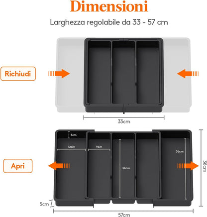 Lifewit Cutlery Tray Drawer Expandable Kitchen Utensil Holder Adjustable Cutlery Holder Kitchen Utensil Holder Plastic Divider for Kitchen Utensils and Gadgets 2 Packs, Black