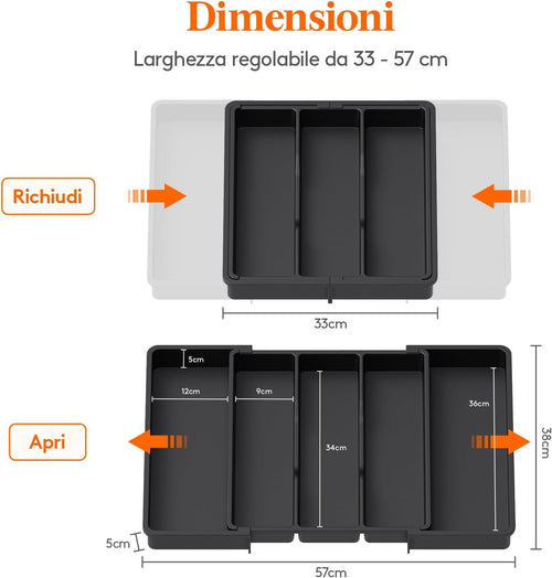Lifewit Cutlery Tray Drawer Expandable Kitchen Utensil Holder Adjustable Cutlery Holder Kitchen Utensil Holder Plastic Divider for Kitchen Utensils and Gadgets 2 Packs, Black