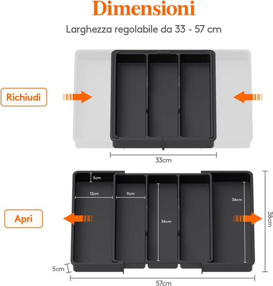 Lifewit Cutlery Tray Drawer Expandable Kitchen Utensil Holder Adjustable Cutlery Holder Kitchen Utensil Holder Plastic Divider for Kitchen Utensils and Gadgets 2 Packs, Black