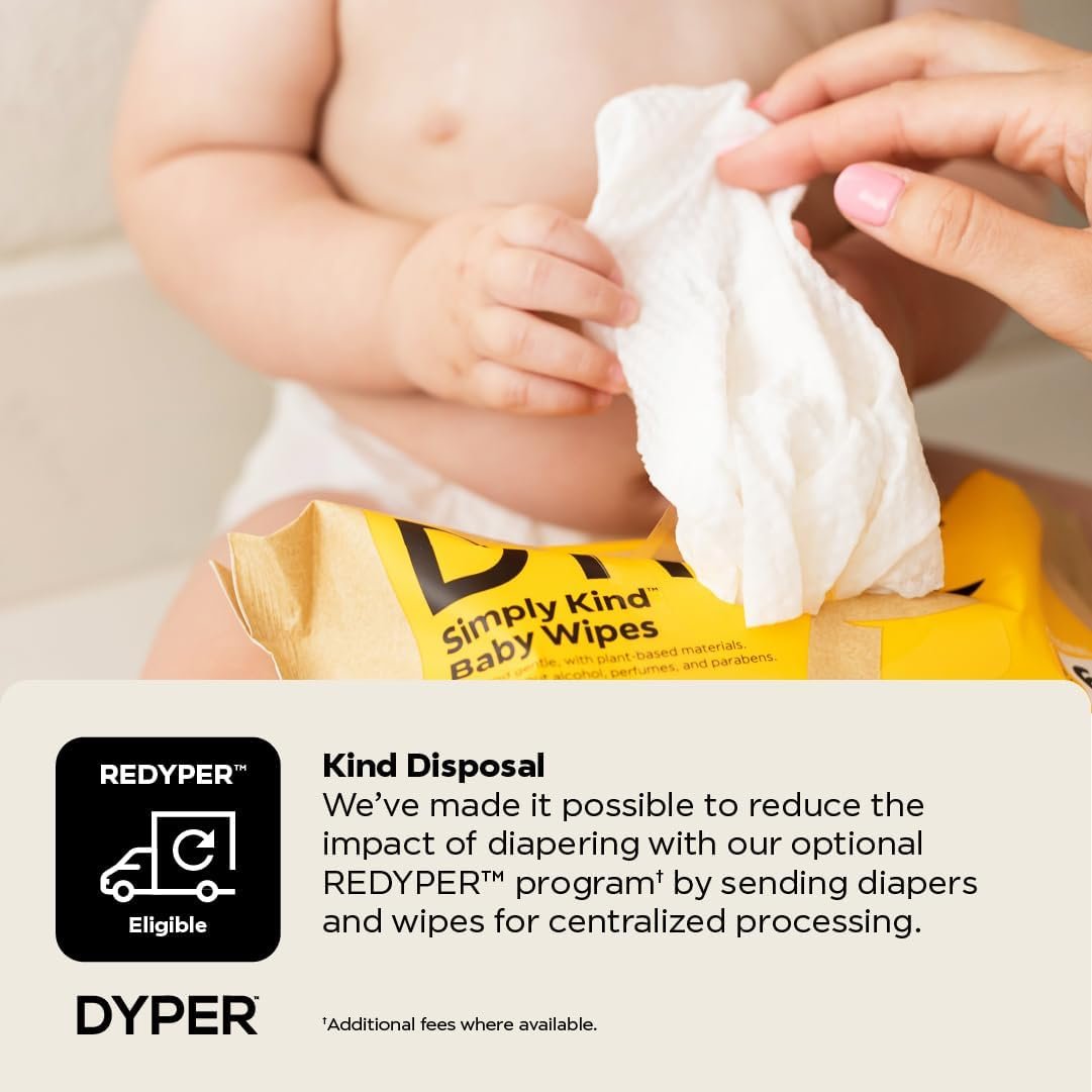 DYPER - 99% Water Based Baby Wipes 100% Made from Plant-Based* & Honest for Sensitive Skin, Fragrance & Plastic-Free - Unscented, Pack of 12 (720 Count)