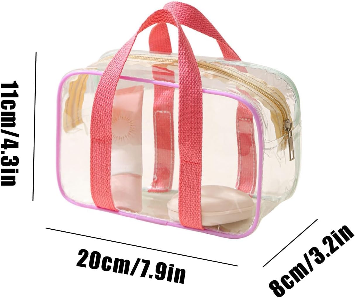 Clear Makeup Bag, Portable Airplane Cosmetic Pouch, Water Resistant Zipper Toiletry Organizer, Travel Case for Airport, Gym, School, Work, Beach, 7.87 x 3.15 x 4.33 inches, Transparent