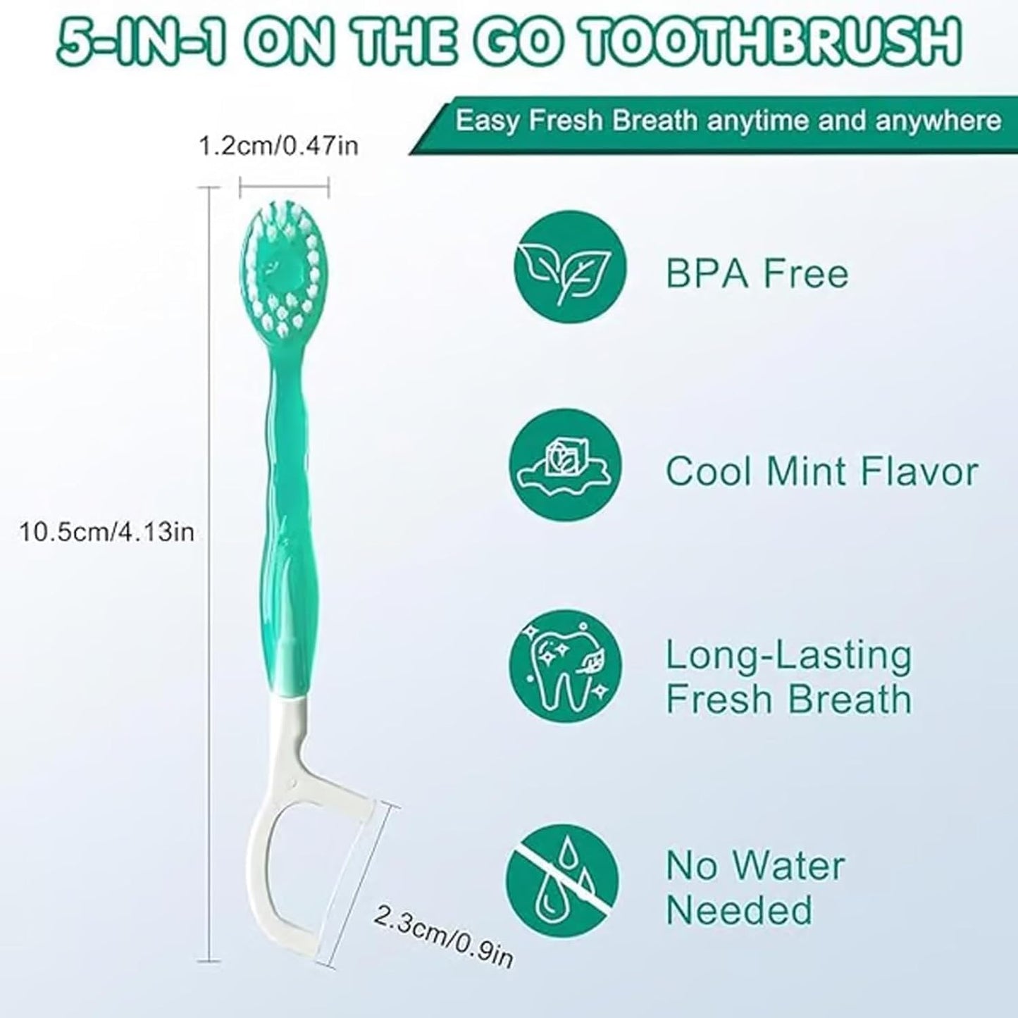 5 in 1 Mini Toothbrush & Floss & Tongue Scraper & Toothpick Set - 26PCS Disposable Travel Toothbrushes with Freshening Beads, Portable Oral Care Kit for On-The-Go Convenience (12PCS)