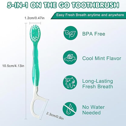 5 in 1 Mini Toothbrush & Floss & Tongue Scraper & Toothpick Set - 26PCS Disposable Travel Toothbrushes with Freshening Beads, Portable Oral Care Kit for On-The-Go Convenience (12PCS)