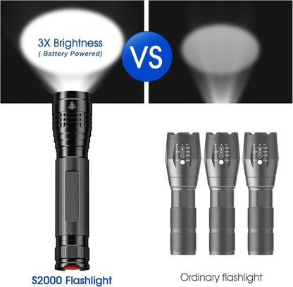AHAORIGIN Powerful LED Torch Flashlight S2000, High-Powered 2000 High Lumens Torch with 3 Modes, Zoomable, Water Resistant Flashlight for Home, Camping, Emergency, Hiking, Outdoor