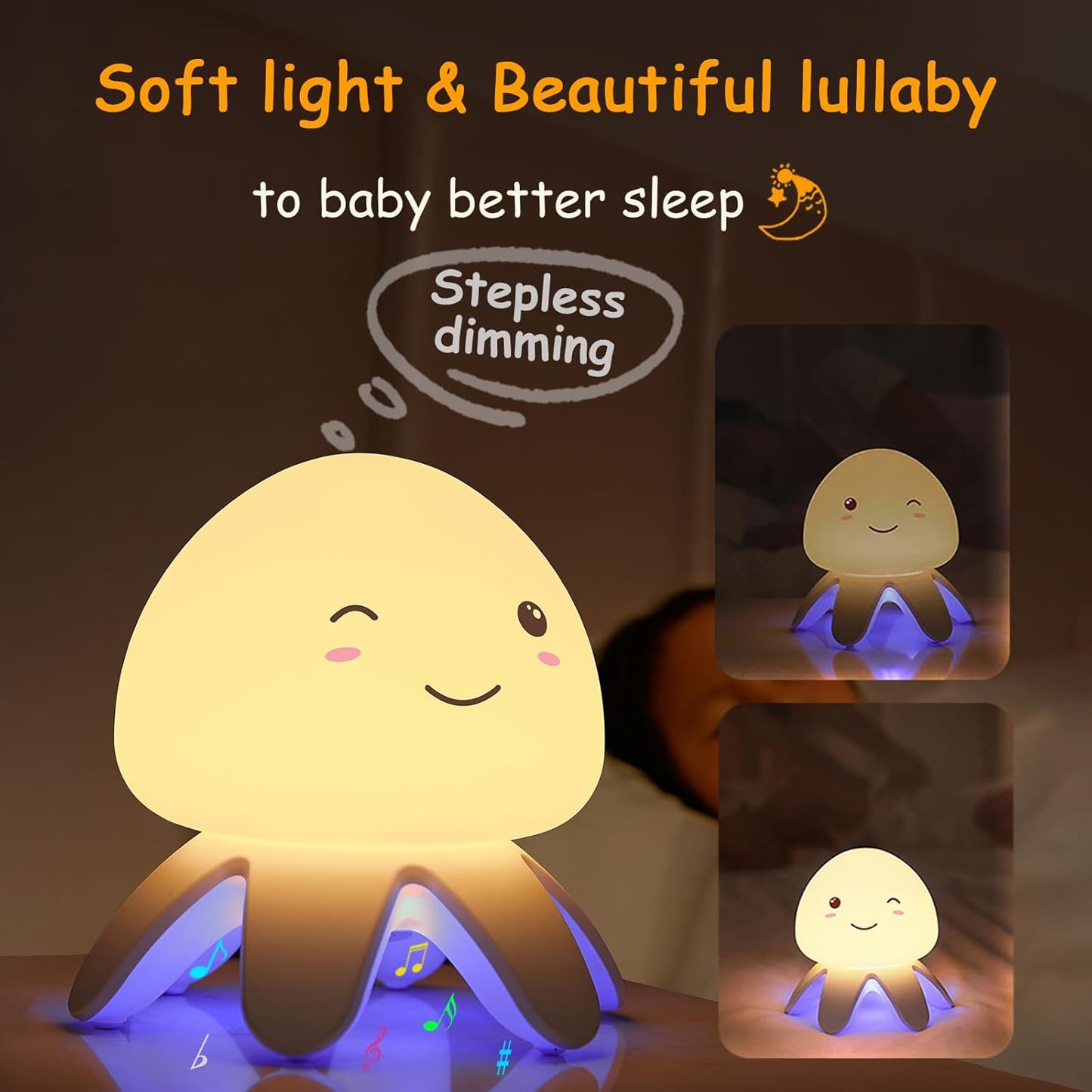 Shenzhi Tech Jellyfish Night Light Touch Sensor LED Table Lamp, USB Rechargeable, 7 Color Gradient, Remote Control, Music Function, Perfect for Bedroom, Living Room, and Gifts