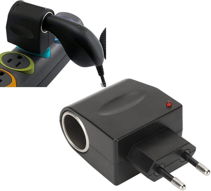 AC to DC 12V Wall Socket Power Adapter Converter with Cigarette Lighter Socket and LED Charge Indicator for Small Car Electronics (EU Plug)