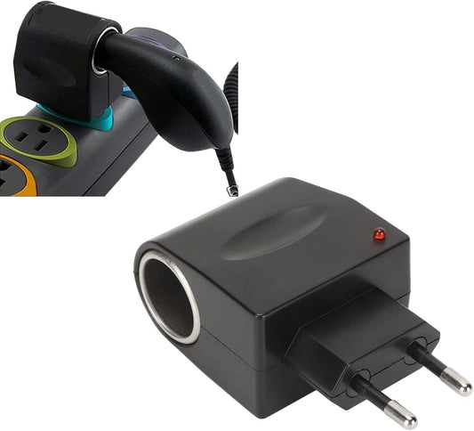 AC to DC 12V Wall Socket Power Adapter Converter with Cigarette Lighter Socket and LED Charge Indicator for Small Car Electronics (EU Plug)
