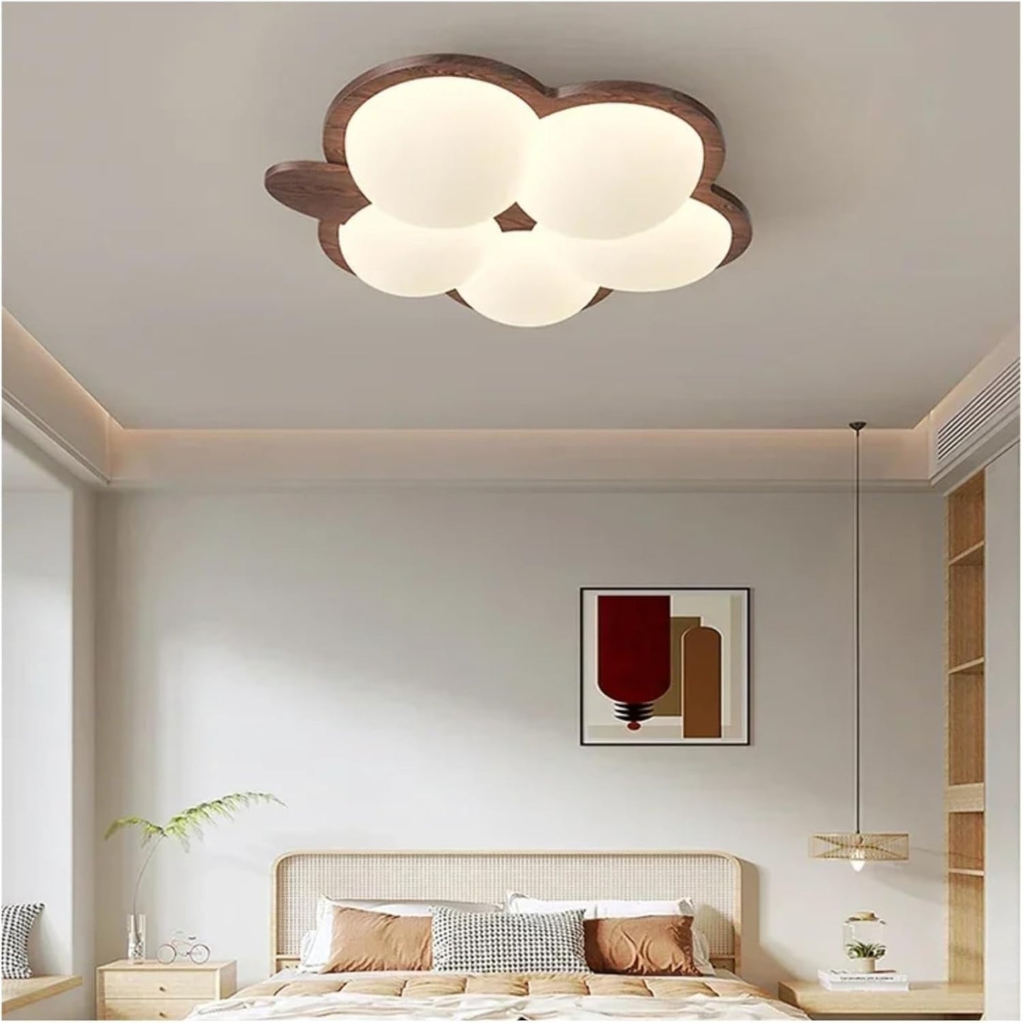Generico Modern LED Chandeliers for Children's Rooms Nursery Boys and Girls Creative Cloud Ceiling Lamp Walnut Wood Colour Smart Lighting
