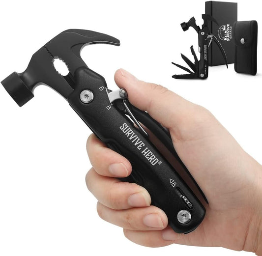 SURVIVE HERO Multitool Camping Accessories – Mini Hammer Multi Tool Pocket Knife, Christmas Birthday Fathers Gifts for Men Dad Him, Survival Gear Hiking Camping Gadgets for Men (Best Gift Idea)